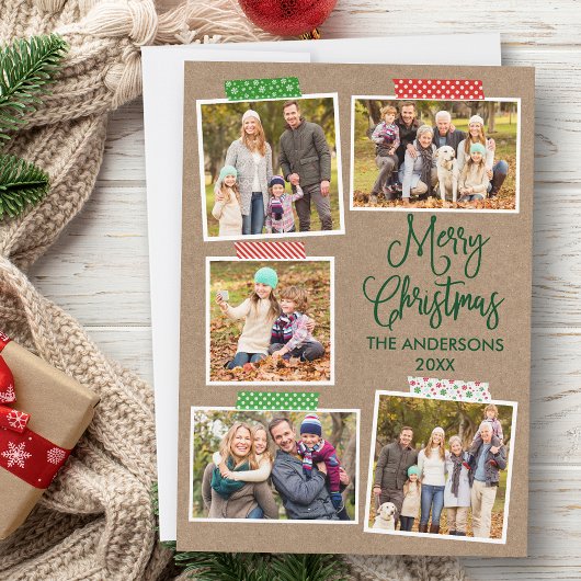 Fun Calligraphy Kraft Green Kerstmis tape Feestdagenkaart