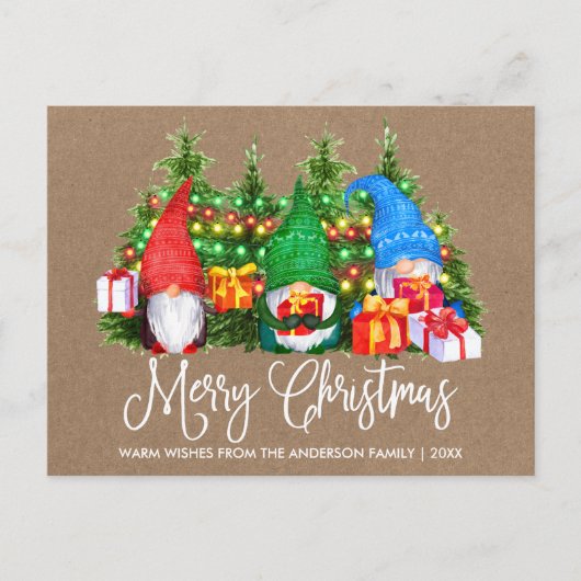 Fun Calligraphy Kraft Merry-kerstgnomen Briefkaart (Voorkant)