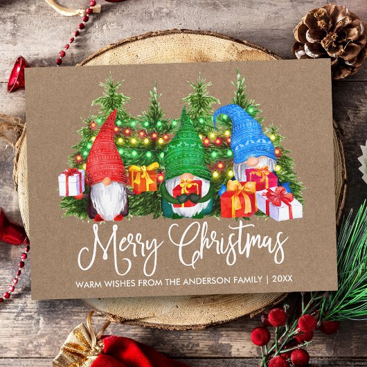 Fun Calligraphy Kraft Merry-kerstgnomen Briefkaart