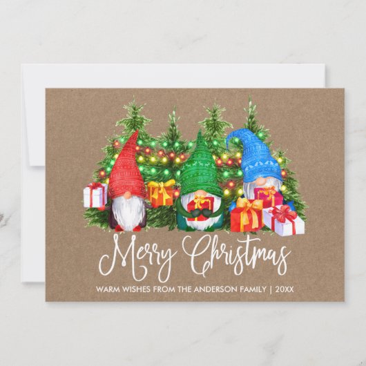 Fun Calligraphy Kraft Merry-kerstgnomen Feestdagenkaart (Voorkant)