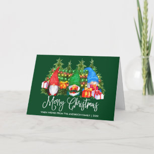 Fun Calligraphy Merry kerst Gnomes Green Fold Feestdagen Kaart