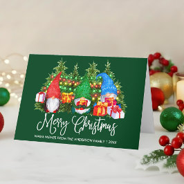 Fun Calligraphy Merry kerst Gnomes Green Fold Feestdagen Kaart