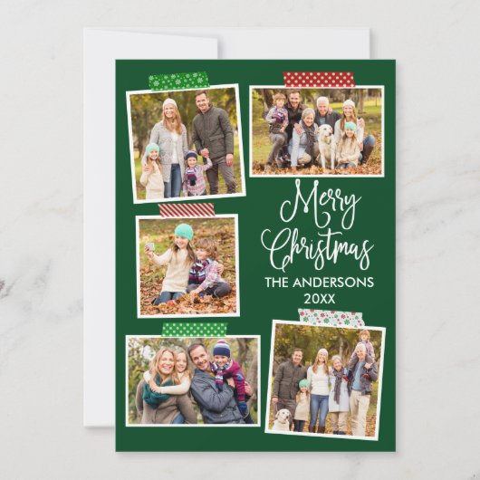 Fun Calligraphy Merry Kerstmis Tape Green Feestdagenkaart (Voorkant)