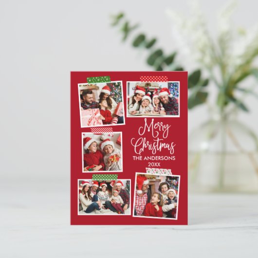 Fun Calligraphy Merry Kerstmis Tape Red Briefkaart (Staand voorkant)