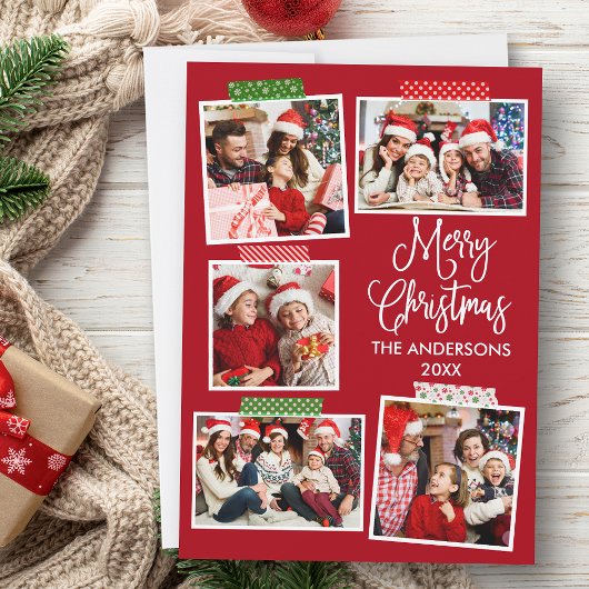 Fun Calligraphy Merry Kerstmis Tape Red Feestdagenkaart