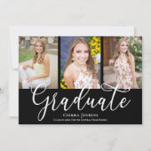 Fun Calligraphy Photo Black Graduparty Kaart (Voorkant)