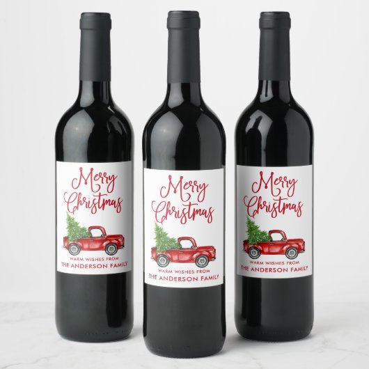 Fun Calligraphy Red Merry met kerst Truck Wijn Etiket (Flessen)