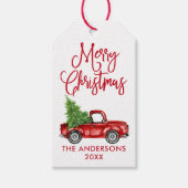 Fun Calligraphy Red Truck Kerstmis Cadeaulabel (Voorkant)