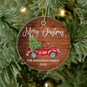 Fun Calligraphy  Red Truck Wood Kerstmis Keramisch Ornament