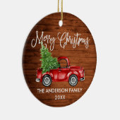 Fun Calligraphy  Red Truck Wood Kerstmis Keramisch Ornament (Rechts)