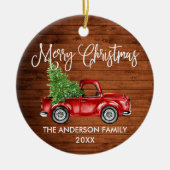 Fun Calligraphy  Red Truck Wood Kerstmis Keramisch Ornament (Voorkant)
