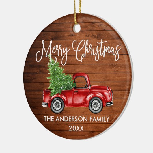 Fun Calligraphy  Red Truck Wood Kerstmis Keramisch Ornament (Links)
