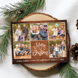 Fun Calligraphy Rustic Wood 5 Briefkaart<br><div class="desc">Modern Fun Calligraphy Script Merry Kerstmis 5 Photo Collage Holiday Briefkaart - Rustisch country wood</div>