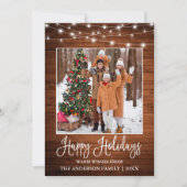 Fun Calligraphy Rustic Wood Lights Foto Feestdagenkaart (Voorkant)