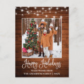 Fun Calligraphy Rustic Wood Lights Photo Holiday Briefkaart (Voorkant)