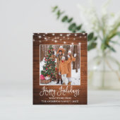 Fun Calligraphy Rustic Wood Lights Photo Holiday Briefkaart (Staand voorkant)