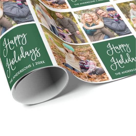 Fun Calligraphy Script Holiday 3 Foto Green Cadeaupapier (Rol Hoek)