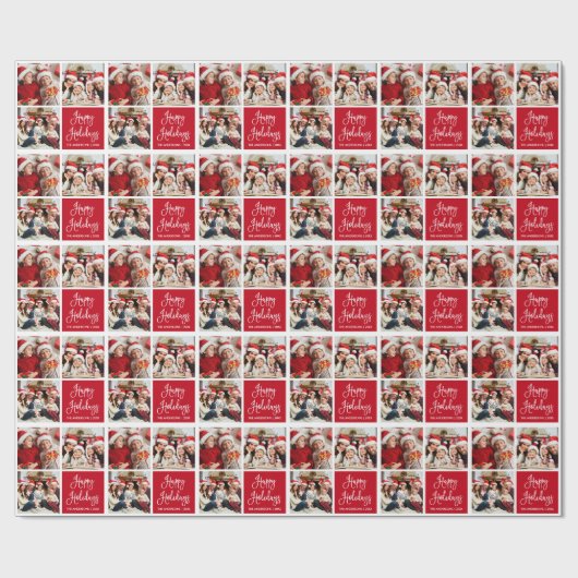 Fun Calligraphy Script Holiday 3 Photo Red Cadeaupapier (Vlak)