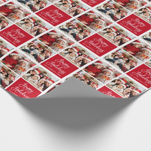 Fun Calligraphy Script Holiday 3 Photo Red Cadeaupapier (Hoek)