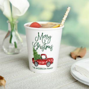 Fun Calligraphy  Truck Green Kerstmis Papieren Bekers