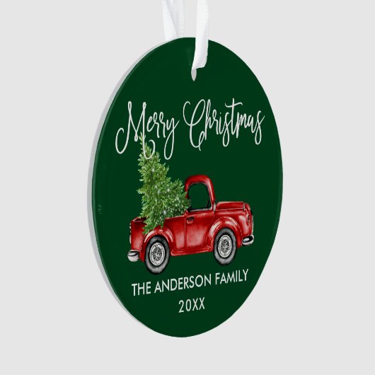 Fun Calligraphy Truck Green Ornament (voorkant)
