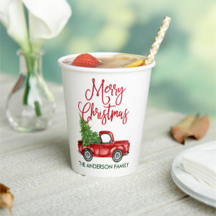 Fun Calligraphy  Truck Red Green Kerstmis Papieren Bekers