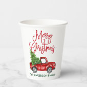 Fun Calligraphy Truck Red Green Kerstmis Papieren Bekers (Voorkant)