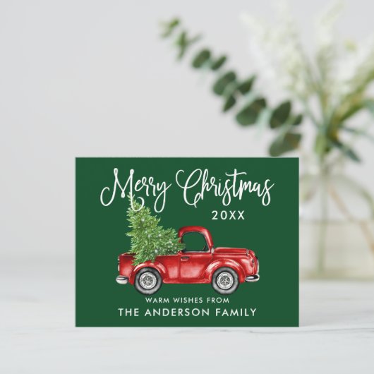 Fun Calligraphy  Truck Tree Green Briefkaart (Staand voorkant)