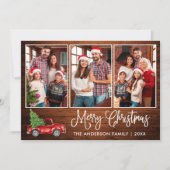 Fun Calligraphy Wood 3 Fotokerstrood Truck Feestdagenkaart (Voorkant)