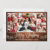 Fun Calligraphy Wood Holly 5 Foto met Kerstmis Feestdagenkaart (Voorkant)