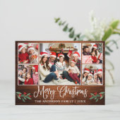 Fun Calligraphy Wood Holly 5 Foto met Kerstmis Feestdagenkaart (Staand voorkant)