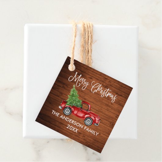 Fun Calligraphy Wood Kerstmis Red Truck Gift Bedankjes Labels (In situ)
