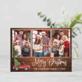 Fun Calligraphy Wood Kerstrood 3 Foto Feestdagenkaart (Staand voorkant)