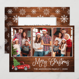 Fun Calligraphy Wood Kerstrood 3 Foto Feestdagenkaart