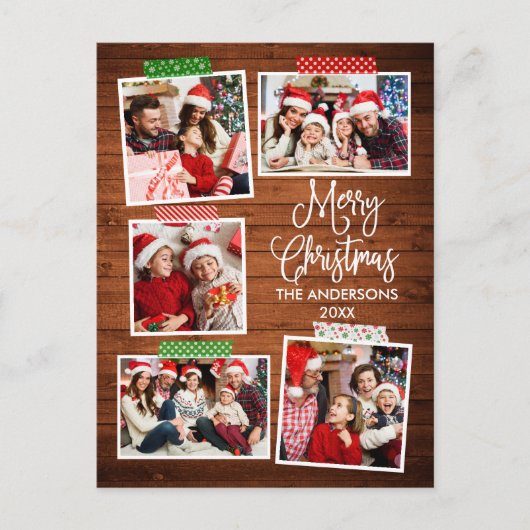 Fun Calligraphy Wood Merry Kerstmis tape Briefkaart (Voorkant)