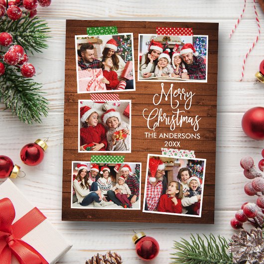 Fun Calligraphy Wood Merry Kerstmis tape Briefkaart