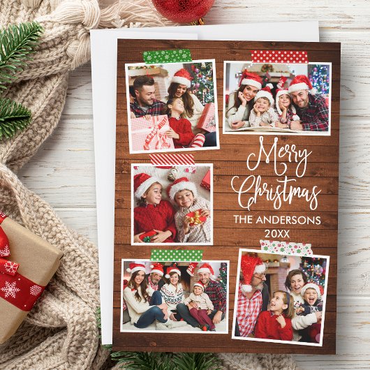 Fun Calligraphy Wood Merry Kerstmis tape Feestdagenkaart