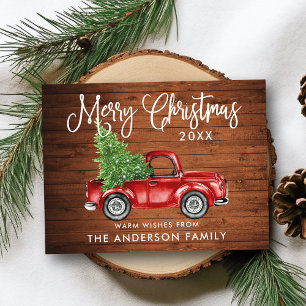 Fun Calligraphy Wood Truck Tree Kerstmis Briefkaart