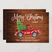 Fun Calligraphy Wood Truck Tree Kerstmis Feestdagenkaart (Voorkant / Achterkant)