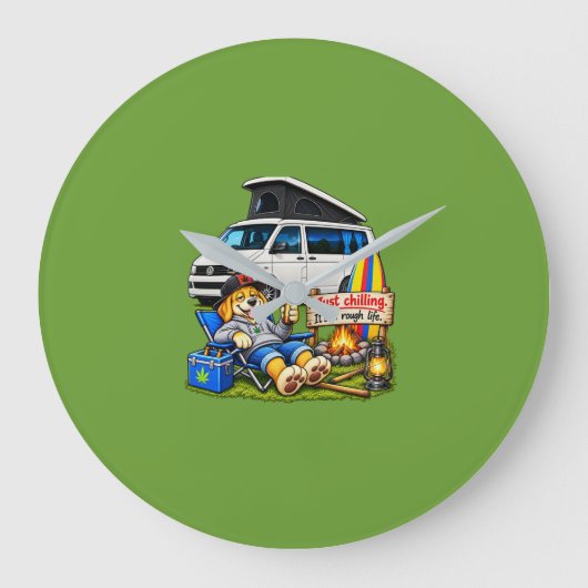 Fun Camper Bus ''Ruw Leven''Wandklok Grote Klok (Voorkant)