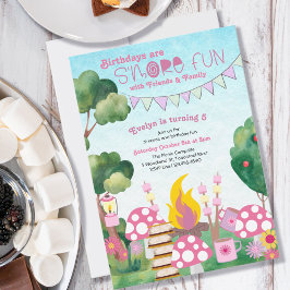 Fun Campfire and Toadstool Girls Birthday Kaart