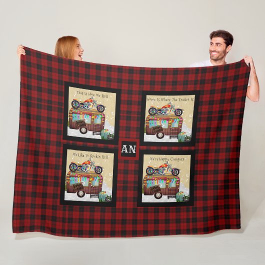 Fun Camping Camper Trailer Trash QUOTES Monogram Fleece Deken (In situ)