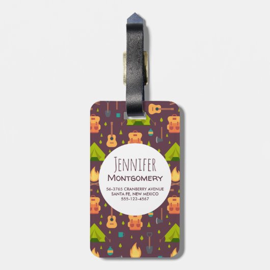 Fun Camping Natuur ThreadPattern Bagagelabel (Achterkant verticaal)