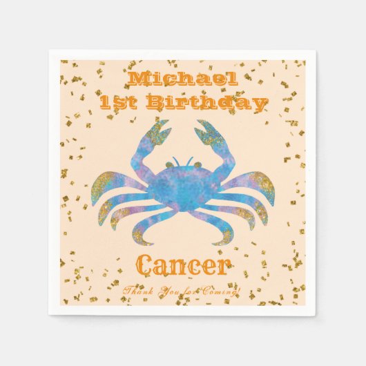 Fun Cancer First Birthday & Gold Confetti Servet (Voorkant)