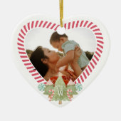 Fun Candy Cane Heart Photo Lijst Monogram Keepslag Keramisch Ornament (Voorkant)