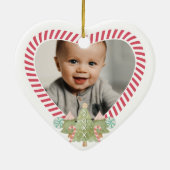 Fun Candy Cane Heart Photo Lijst Monogram Keepslag Keramisch Ornament (Achterkant)