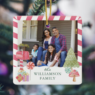 Fun Candy Cane Holiday Family Foto Keramisch Ornament