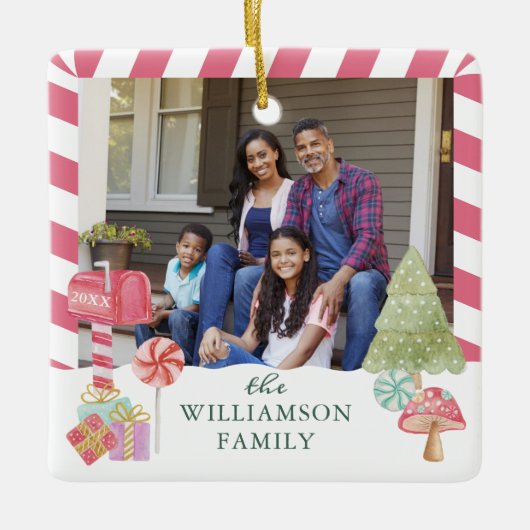Fun Candy Cane Holiday Family Foto Keramisch Ornament (Voorkant)