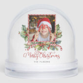 Fun Candy Cane Merry Christmas Photo Snow Globe Sneeuwbol (Voorkant)