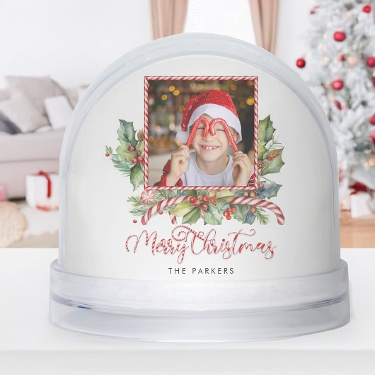 Fun Candy Cane Merry Christmas Photo Snow Globe Sneeuwbol